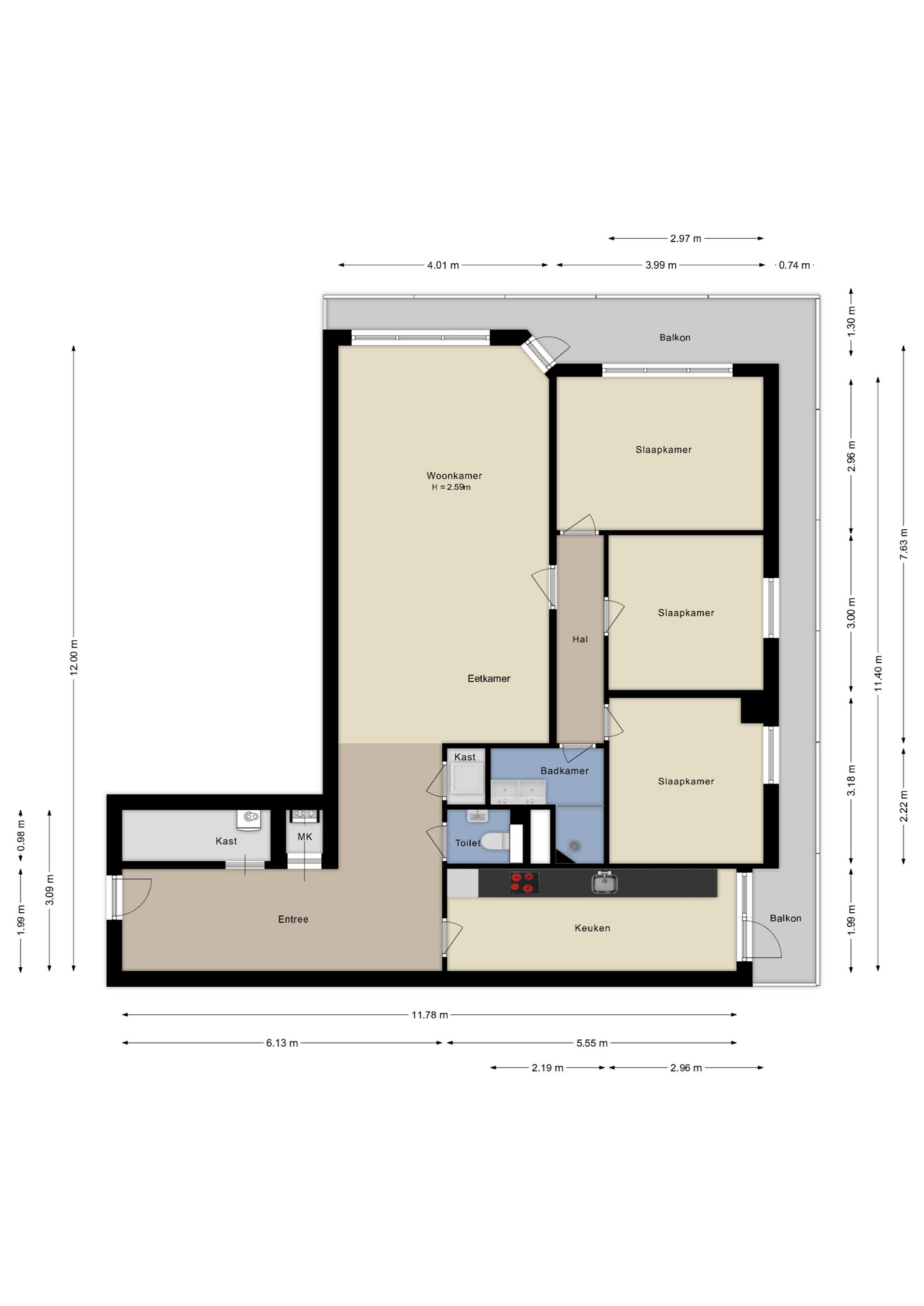 Plattegrond tiende verdieping
