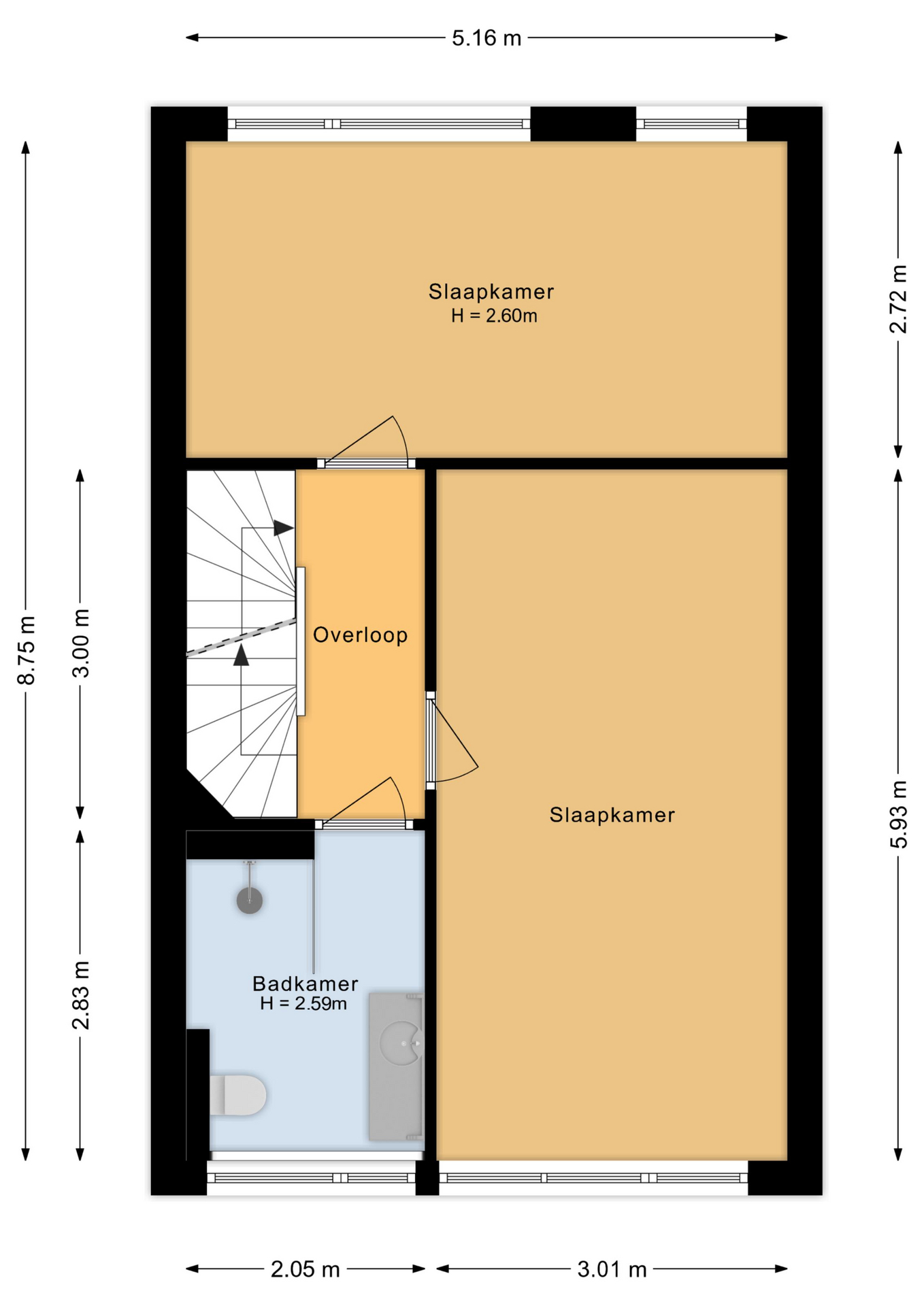 Plattegrond tweede verdieping
