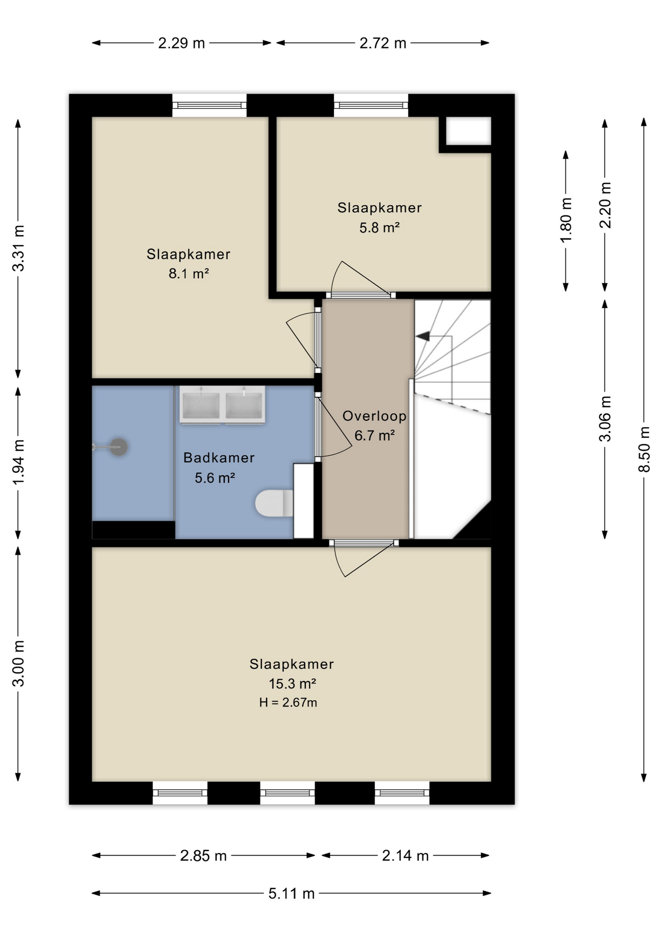 Plattegrond tweede verdieping